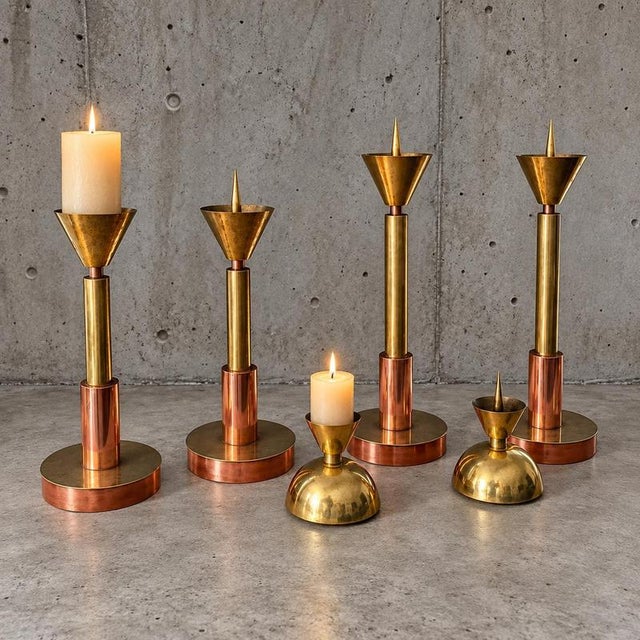 Large Postmodern Candleholders in Copper and Brass, 1970s, Set of 4 For Sale - Image 9 of 11