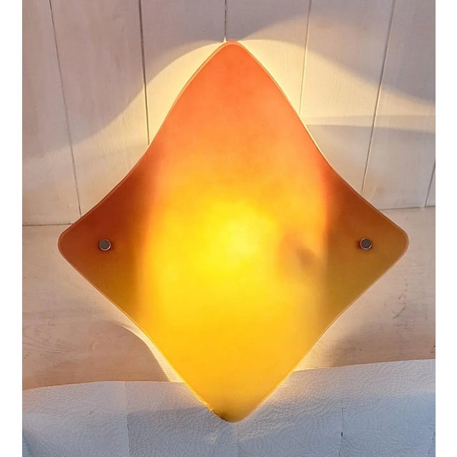 Vintage Wall Lamp with Curved Tinted Glass Panel on White Metal Mount, 2010s For Sale - Image 3 of 7