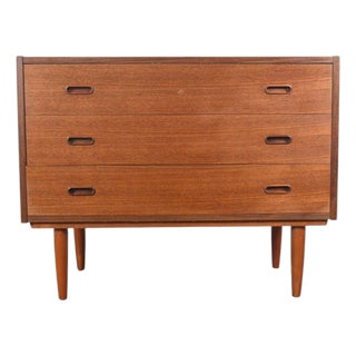 Mid 20th Century Three Drawer Vodder Style Chest in Teak With Finished Back For Sale