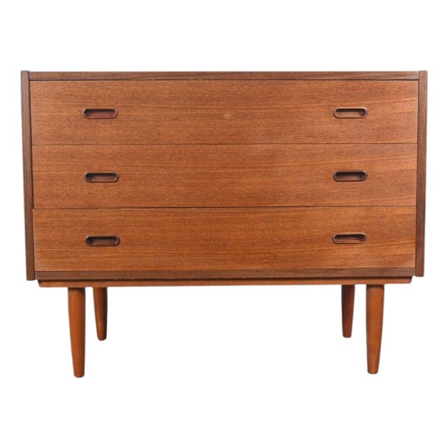 Mid 20th Century Three Drawer Vodder Style Chest in Teak With Finished Back For Sale
