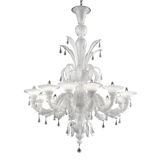 Traditional White Venetian Murano Glass Ca Rezzonico Chandelier with Transparent Accents by Simoeng for Simoeng For Sale - Image 7 of 7