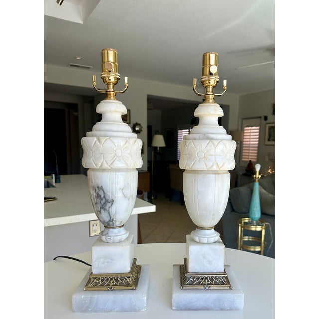Pair of Italian Neoclassic Alabaster Table Lamps, Hand-Carved, 1950s For Sale - Image 18 of 18
