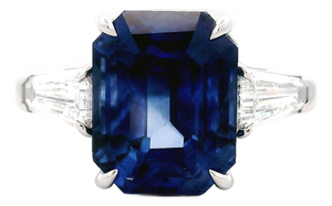Alexander Beverly Hills Gia 8.23ct Emerald Cut Ceylon Sapphire Three-Stone Ring, Size 6