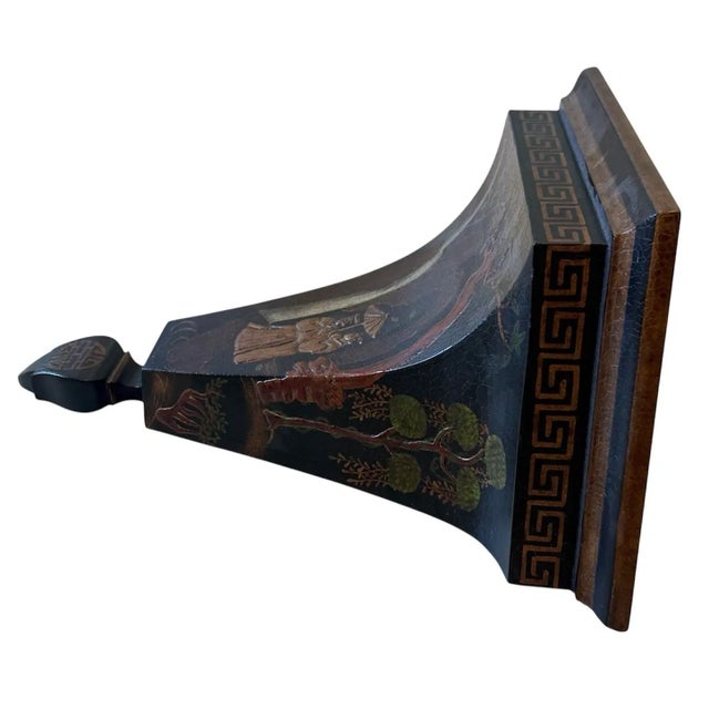 Wood Pr Chinoiserie Greek Key Large Black Wall Brackets For Sale - Image 7 of 12