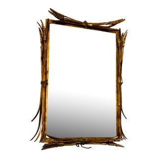 Mid 20th Century Gilt Italian Wheat Shoelace Rectangular Mirror For Sale