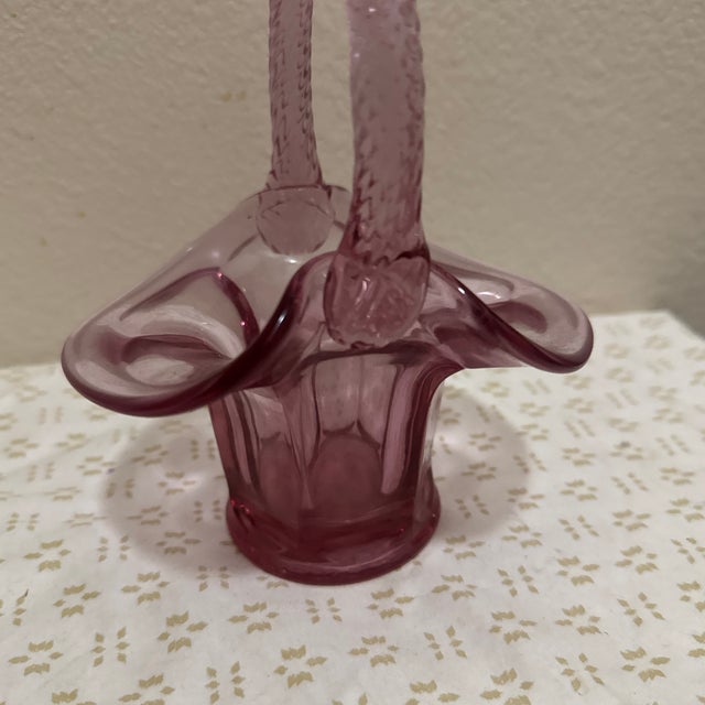 1960s Fenton Style Glass Basket in Pink For Sale - Image 4 of 8