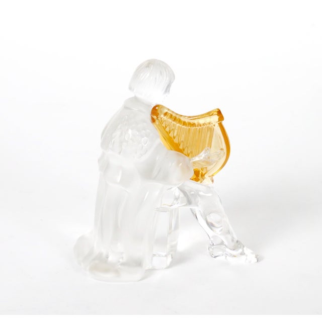 French 20th Century Saint-Louis French Crystal Sculpture of a Woman Playing a Harp For Sale - Image 3 of 9