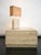 1970s travertine table lamp with rectangular lampshade. The textured shade blends perfectly with the beige stone. A piece...