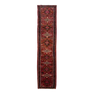 1960s Vintage Persian Heriz Rust Handmade Medallion Wool Runner