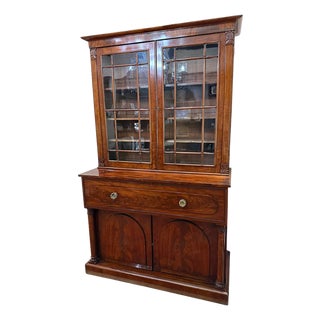 Antique English Large Mahogany Secretaire Bookcase For Sale