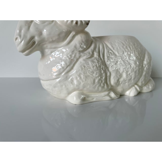 1980s Hollywood Regency Seated Ram Ceramic Planter For Sale - Image 5 of 12