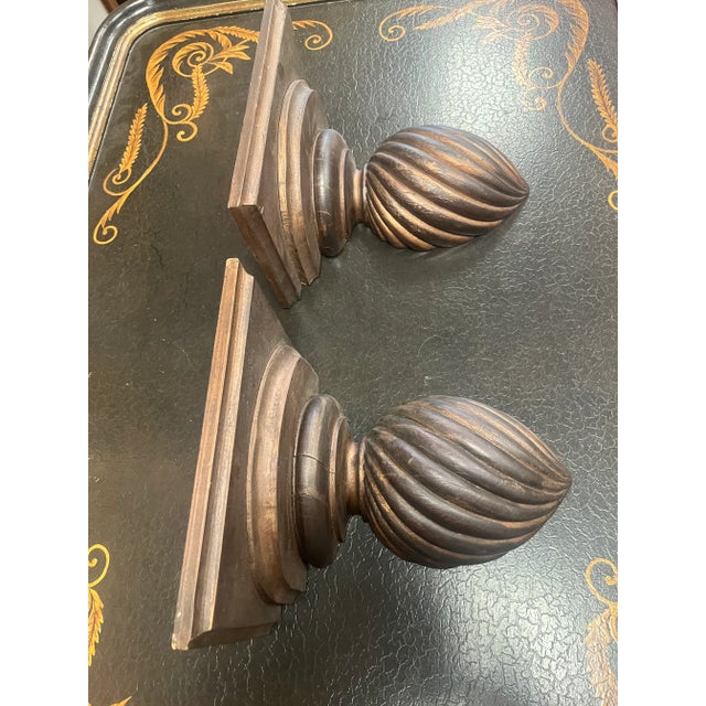 A Pair of Corbel Shaped 19th Century Oak Wall Brackets Acorn Finial Shelves For Sale In New York - Image 6 of 7