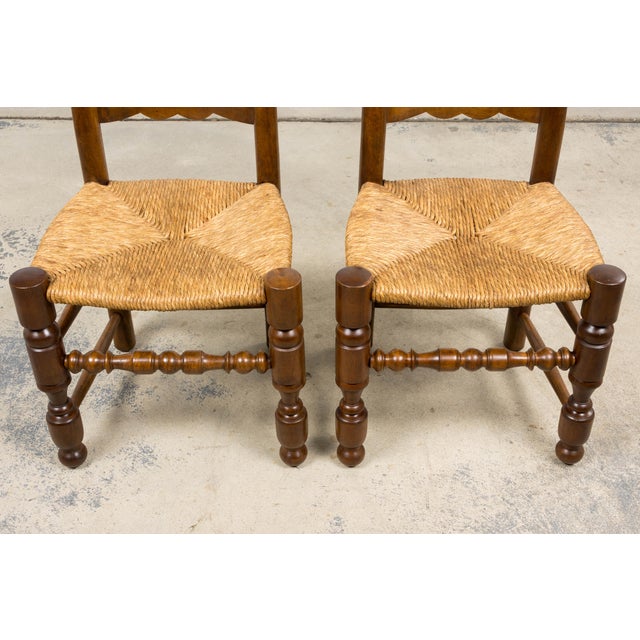 Antique French Provincial Ladder Back Walnut Dining Chairs W/ Rush Seats – Set of 6 For Sale In New York - Image 6 of 18