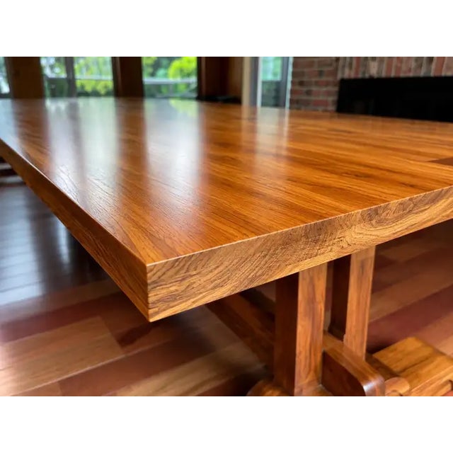Monumental 10-Foot Arts & Crafts Sculptural Solid Walnut Trestle Dining Table For Sale - Image 9 of 10