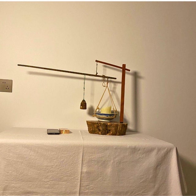 Mid-Century Modern Chronometer of Light — Philosophical Sculptural Lamp With Antique Chinese Scale Beam For Sale - Image 3 of 9