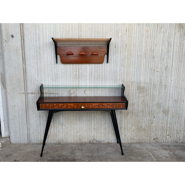 Brown 1960s Italian Mid-Century Modern Teakwood and Oak Wall Coat Hat Rack For Sale - Image 8 of 9