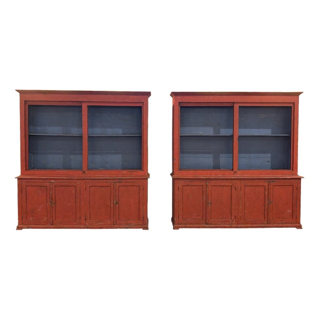Antique Lacquered Bookcases and Sideboards, 1890, Set of 2 For Sale