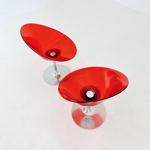Metal Mid-Century Red Acrylic Glass Swivel Eros Lounge Chair by Philippe Starck for Kartell, Italy, 1990s For Sale - Image 7 of 16