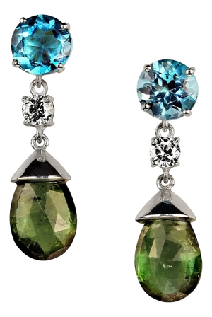 Sparkling Blue Topaz and Green Tourmaline Dangle Earrings - 2 Pieces