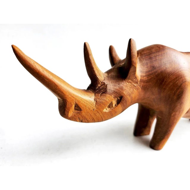 Wood Vintage Hand Carved African Teak Wood Rhino Figurine For Sale - Image 7 of 9