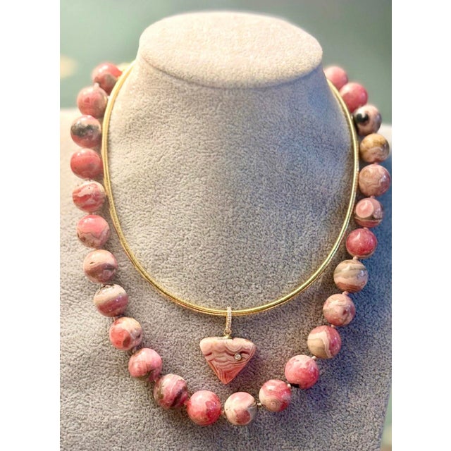 2020s Rhodochrosite Ball Necklace With 14k Gold For Sale - Image 5 of 6