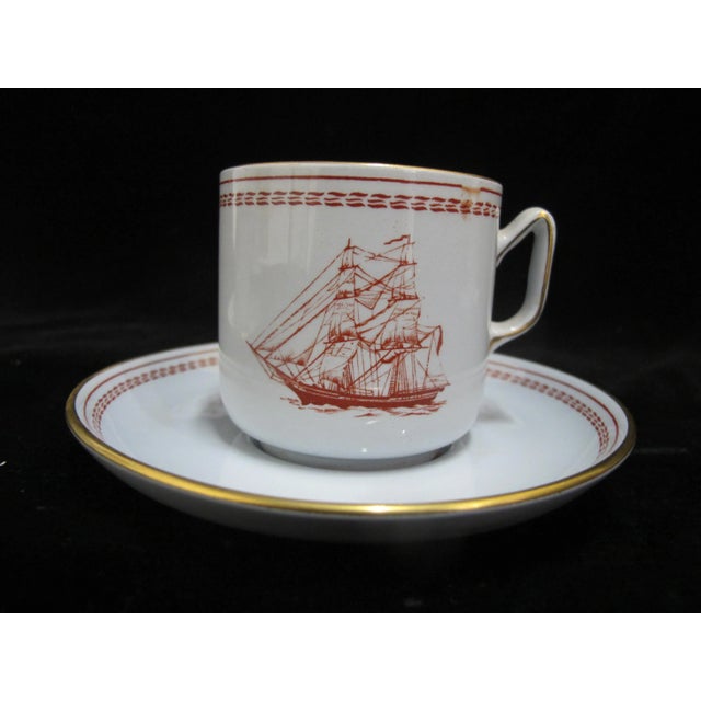 Copeland Spode Copeland Red Trade Winds Eliza Brig Built 1820 Demitasse Cup & Saucer Set For Sale - Image 4 of 10