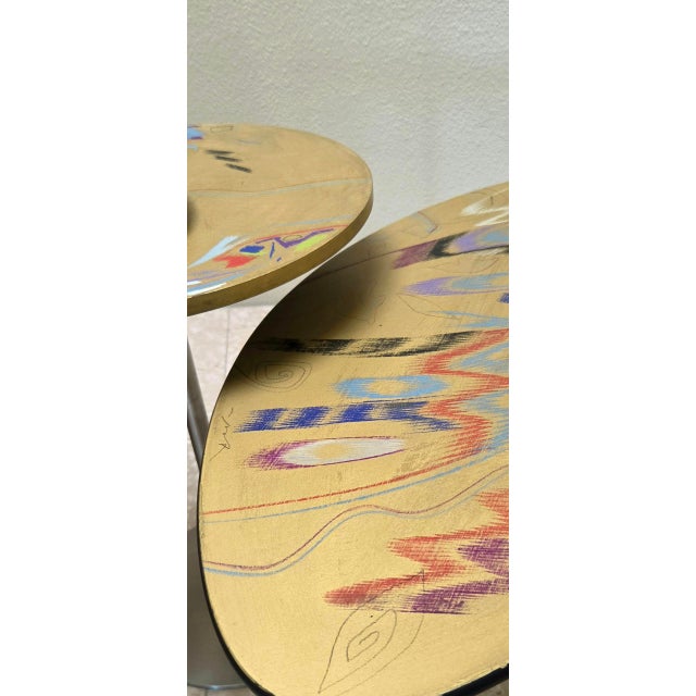 Carlo Malnati Post-Modern Italian Gold Abstract Print Side Table Oval 80s 90s For Sale - Image 13 of 15