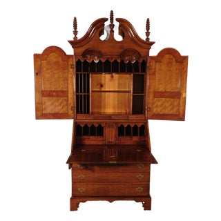 Rare Antique Wright Table Co. Tiger Maple Cherry Pine Chippendale Secretary Desk For Sale
