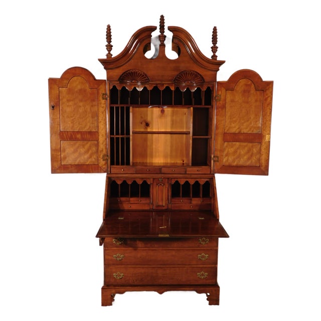 Rare Antique Wright Table Co. Tiger Maple Cherry Pine Chippendale Secretary Desk For Sale