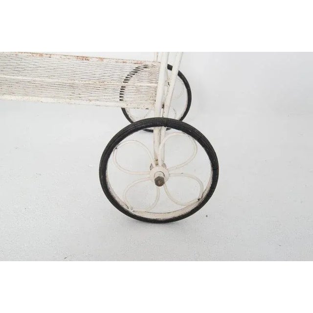 Vintage Woodard Chantilly Rose White Wrought Iron Tea or Bar Cart For Sale - Image 11 of 13