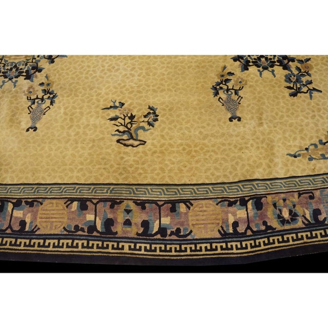 1920s Beige Geometric Antique Chinese Peking Hand Knotted Rug 11'6" X 14'9" For Sale - Image 9 of 9