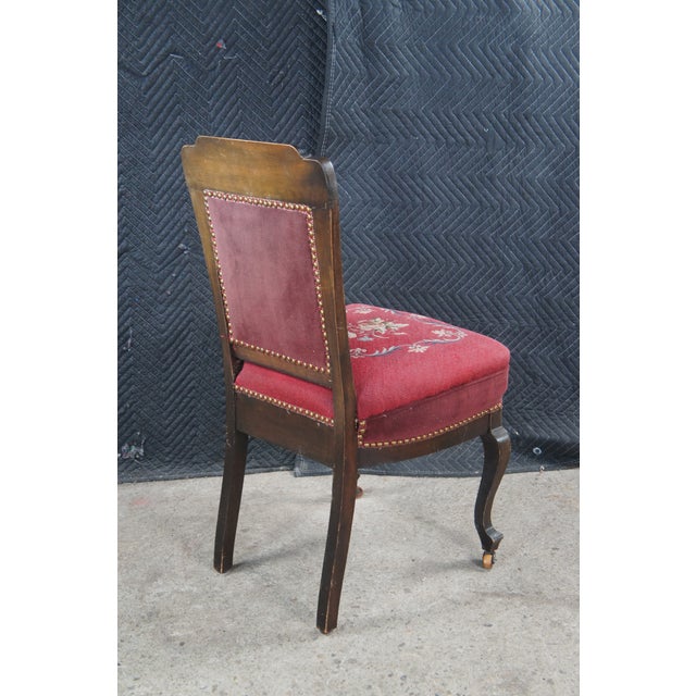 Antique English Edwardian Mahogany Needlepoint Nailhead Parlor Vanity Desk Chair For Sale - Image 9 of 12