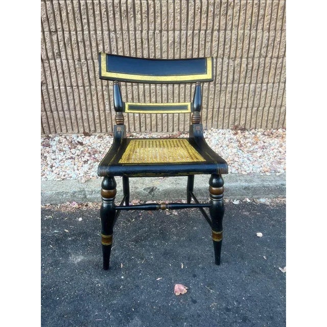 Early 20th Century Set of 4 Classical Partial Gilt and Ebonized Wood Cane Seat Dining Chairs For Sale - Image 10 of 11