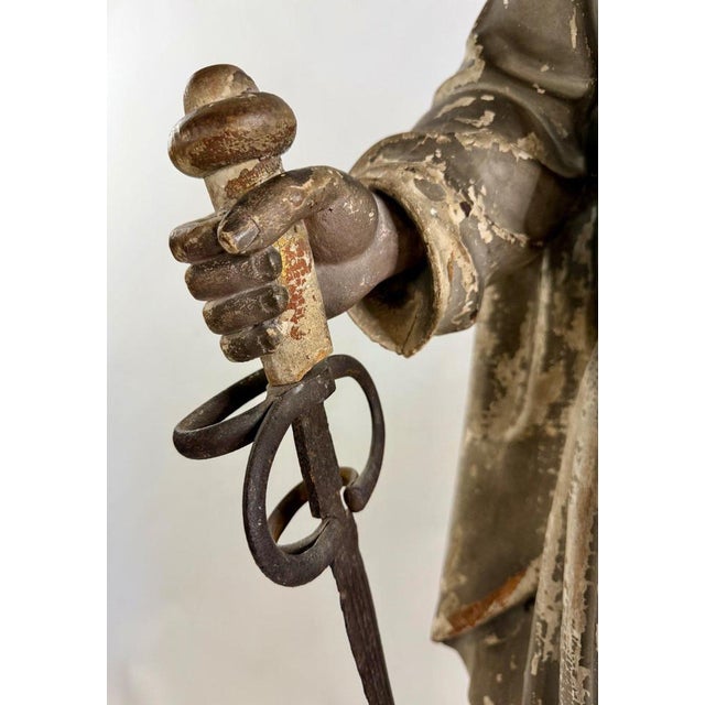 Antique Statue of Saint Paul in Solid Oak For Sale - Image 8 of 14