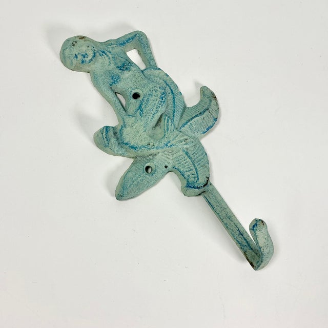 Nautical 1970s Vintage Nautical Coastal Cast Iron Verdigris Mermaid Wall Hook. For Sale - Image 3 of 10