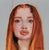 This oil on panel artwork captures a striking portrait of a young woman with flowing red hair and expressive blue eyes....