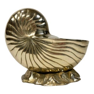 Vintage Brass Nautilus Seashell Planter, Vase or Bottle Chiller For Sale