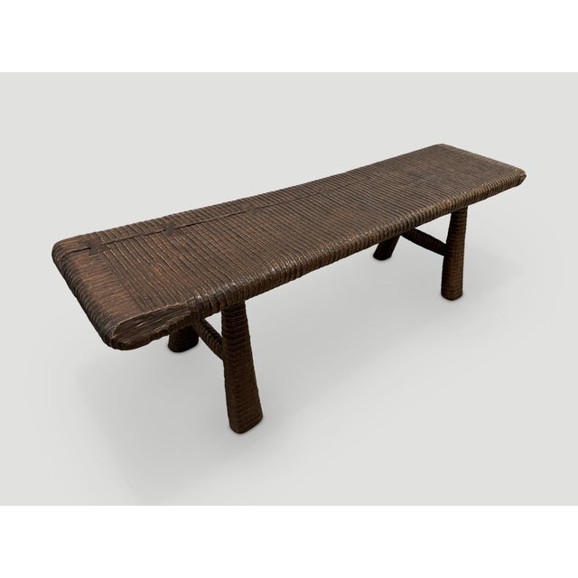 Brown Andrianna Shamaris Impressive Hand Carved Espresso Stained Teak Wood Bench For Sale - Image 8 of 18