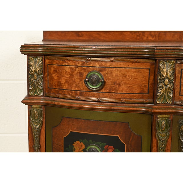 Wood Berkey & Gay Style French Regency Louis XVI Hand Painted Walnut and Burl Wood Sideboard Credenza, Circa 1940s For Sale - Image 7 of 15