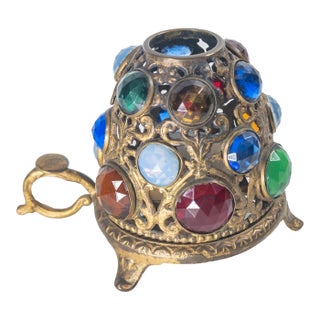 19th Century Aesthetic Movement Gilt Brass and Jeweled Candle Fairy Lamp, English or American For Sale