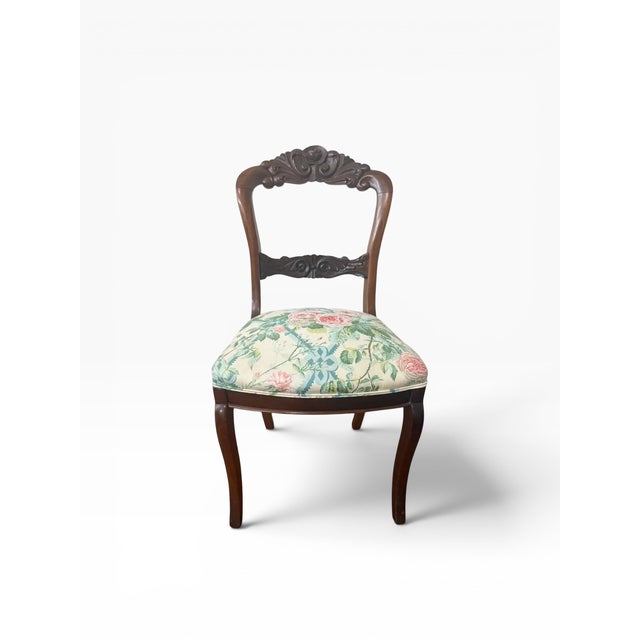 Victorian Antique Louis Philippe Style Accent Chair – Mid to Late 19th Century With Updated Floral Upholstery For Sale - Image 3 of 8