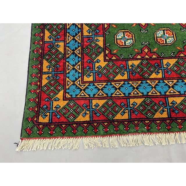Green Turkmen Mori Gul Tribal Wool Area Rug, 6'7" X 10'3" For Sale - Image 14 of 16