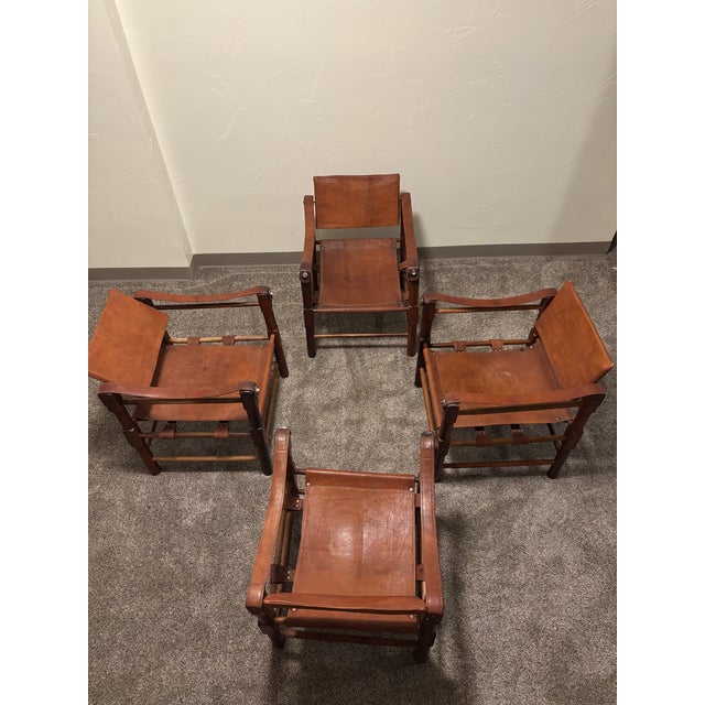 Brown Vintage 1920s Roorkee Safari Chairs Set of 4 Brown Leather & Wood, Handmade For Sale - Image 8 of 12