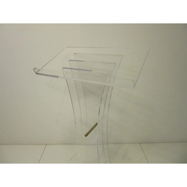 Charles Hollis Jones Charles Hollis Jones Style Lucite & Brass Lectern Podium Hostess Stand For Sale - Image 4 of 10