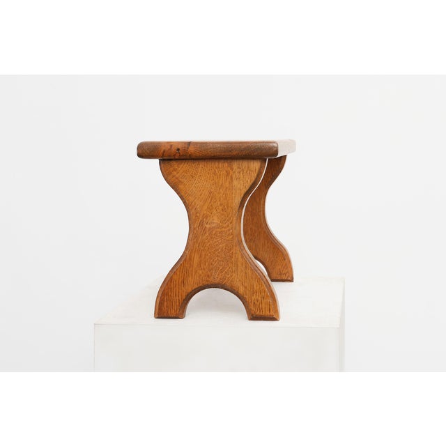 Hand-Carved Oak Wooden Stool, France, 1890s For Sale - Image 5 of 11