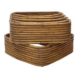 1970s Rattan Coastal Ottoman Set of 2 For Sale