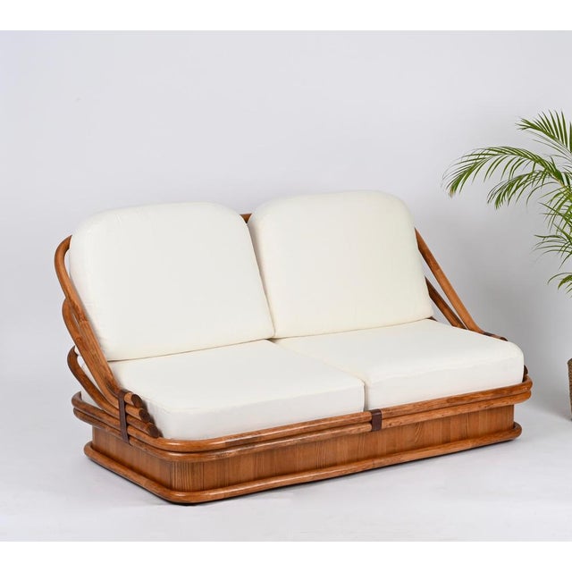 Mid-Century Italian Sofa in Curved Bamboo and Leather with White Fabric, 1960s For Sale - Image 16 of 18