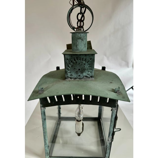 Vintage Rustic Verdigris Copper Hanging Lantern For Sale - Image 4 of 10