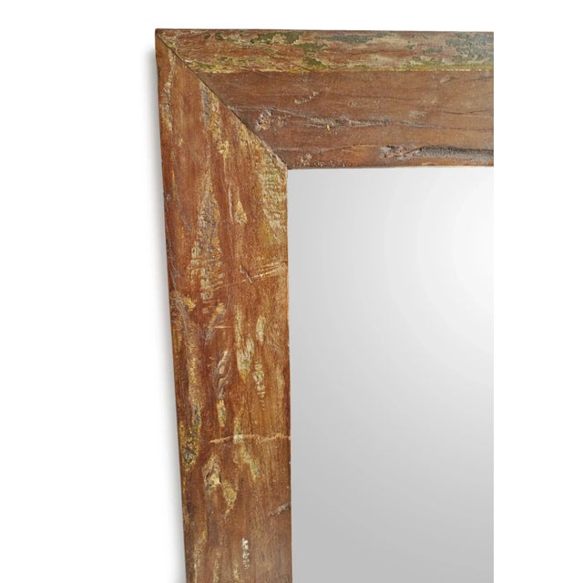 Simple vintage reclaimed teak wood frame mirror. Rustic aged wood with lots of character. Original faded green paint...