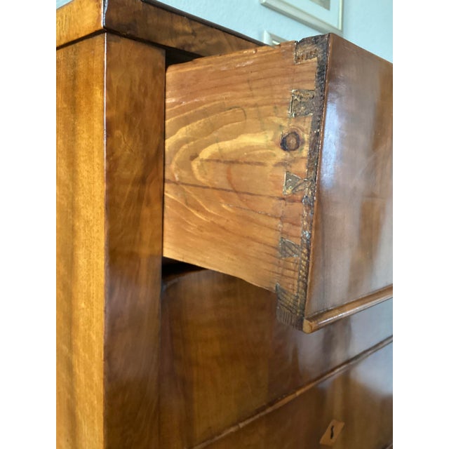 Wood Antique 19th Century Biedermeier Flame Cherrywood Chiffonier / Tall Chest of Drawers For Sale - Image 7 of 18